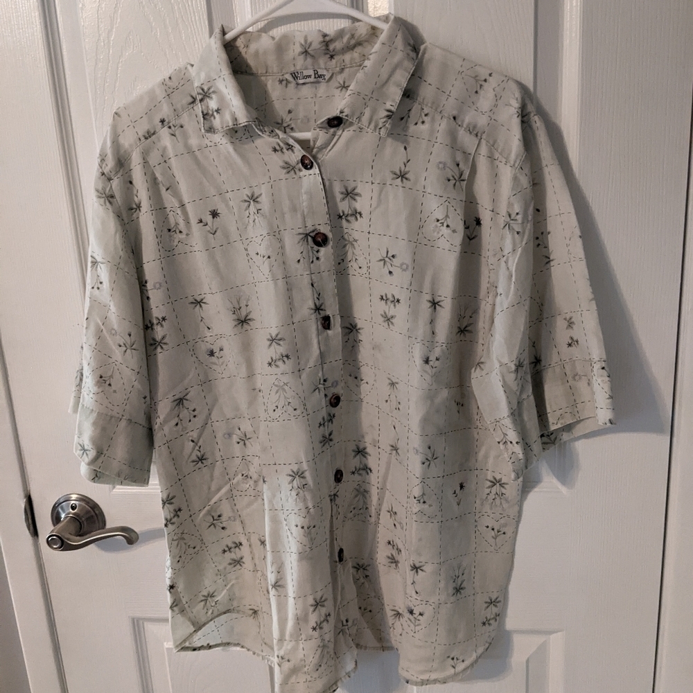 Vintage Willow Bay Unisex Casual Short Sleeve Button Down Tropical Print Size XL